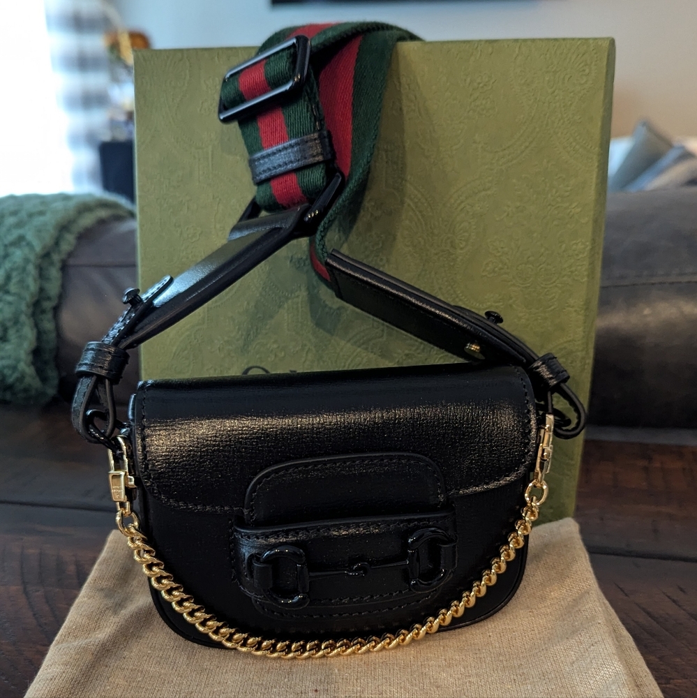 Gucci Black and Gold Mini Bag with Chain Detail